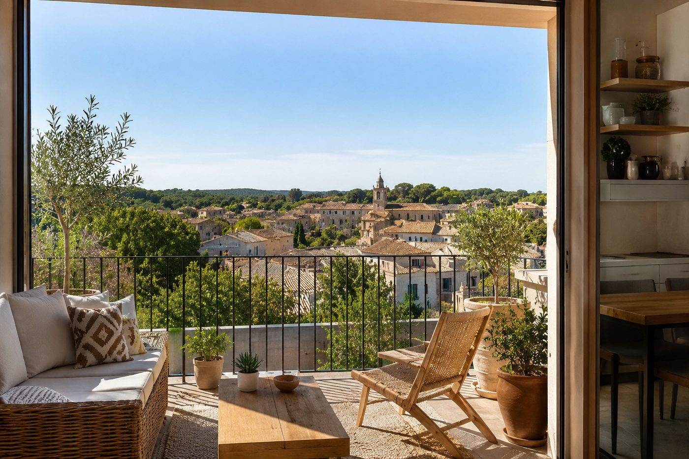 Terrasse avec vue sur un village provençal